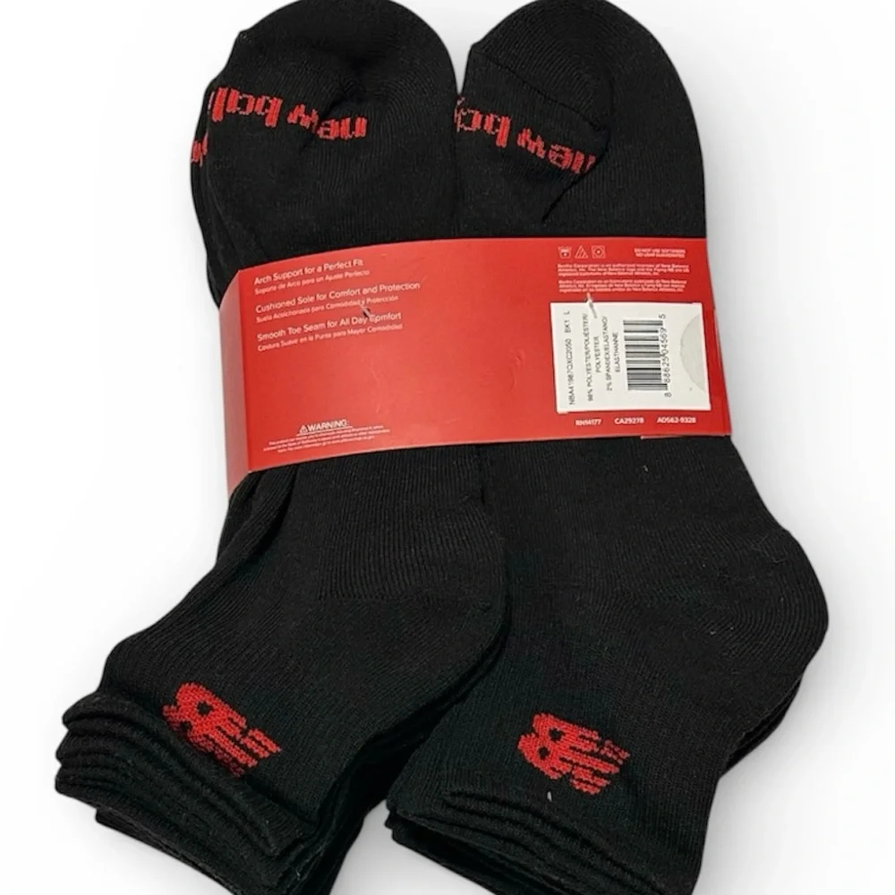 New Balance 10 Pairs Men's Cushioned Ankle Socks  Black  Arch Support